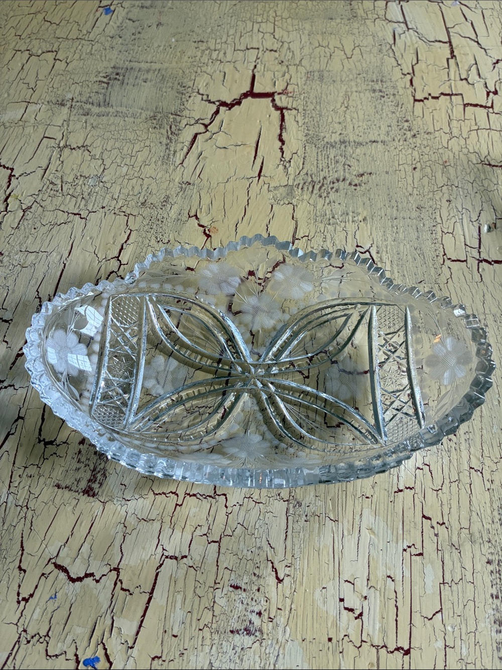 Vintage  Clear Cut Glass Oval Candy or Serving dish